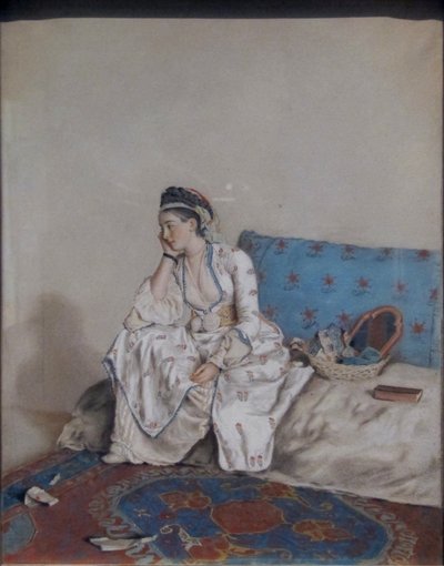 Una mujer pensativa en un sofá de Jean Étienne Liotard