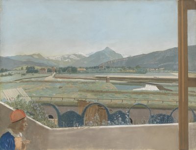 Vista hacia el macizo del Mont Blanc desde el estudio del artista en Ginebra, con un autorretrato
Vista hacia el macizo del Mont Blanc desde el estudio del artista en Ginebra, con autorretrato de Jean Étienne Liotard
