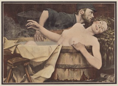 Después del lavado, mujer en una tina de baño (litografia de color) de Jean Eugene Buland