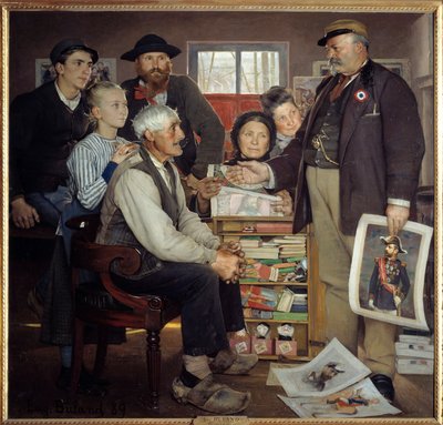 Escena de propaganda panadera. Un panadero intenta convencer a un viejo granjero de unirse al partido de Jean Eugene Buland