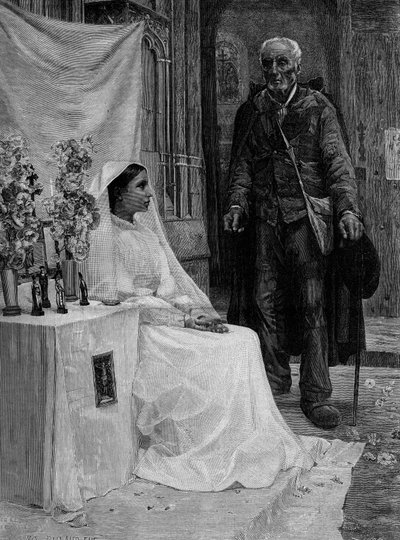 Ofrenda a Dios. Grabado después de la pintura de Jean Eugène Buland. Siglo XIX. En 