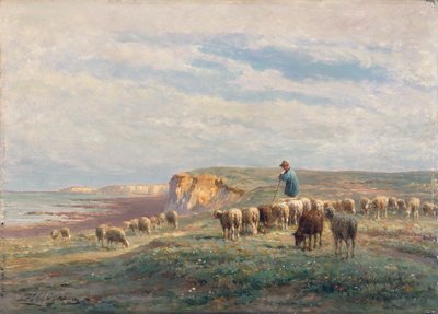 Un rebaño de ovejas (óleo sobre tabla) de Jean Ferdinand Chaigneau