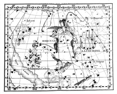 Mapa Astronómico, centrado en la constelación de Hércules, 1775 de Jean Fortin