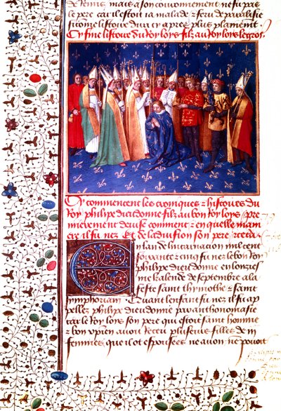 Coronación del rey francés Felipe II Augusto en 1179, c.1455-60 (miniatura) de Jean Fouquet