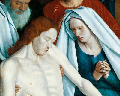 Francia, Nouans-les-Fontaines, Iglesia de San Martín, La Virgen y Cristo, detalle de la Piedad de Jean Fouquet