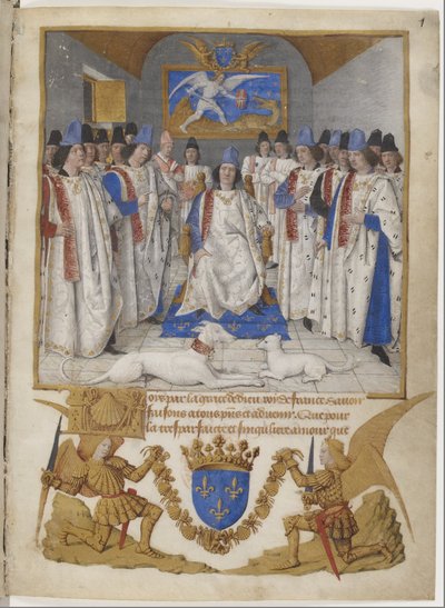 Frontispicio de los Estatutos de la Orden de San Miguel, copia destinada a Luis XI. de Jean Fouquet