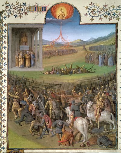Batalla de los hebreos contra los cananeos y el castigo de Coré y los rebeldes, ilustración de 