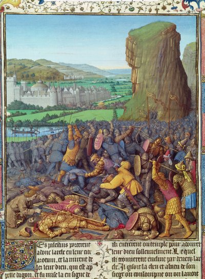 Ms Fr 247 fol.110 Victoria de los Israelitas sobre los Filisteos, ilustración de 