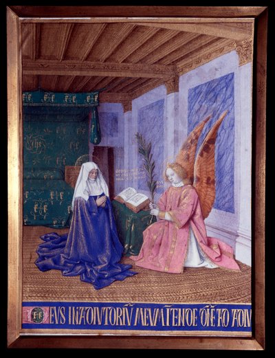 Las Horas de la Virgen: La Segunda Anunciación Miniatura en “Las Horas de Etienne Chevalier” de Jean Fouquet (1420-1481) de Jean Fouquet
