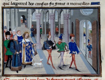 El Rey San Luis (Luis IX (1214-1270) preparándose para partir al extranjero Miniatura de "Las Grandes Crónicas" de Jean Fouquet (1420-1481), París, Biblioteca del Arsenal de Jean Fouquet