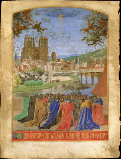 La Mano Derecha de Dios Protegiendo a los Fieles contra los Demonios, c.1452-1460 de Jean Fouquet