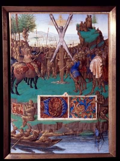 El mártir de San Andrés crucificado. Miniatura tomada del "Libro de Horas de Stephen Chevalier" por Jean Fouquet (1420-1477/1481) de Jean Fouquet