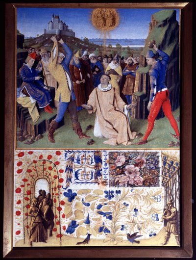 El martirio de San Esteban por lapidación. Miniatura tomada de "El Libro de Horas de Etienne Chevalier" por Jean Fouquet (1420-1477/1481) de Jean Fouquet