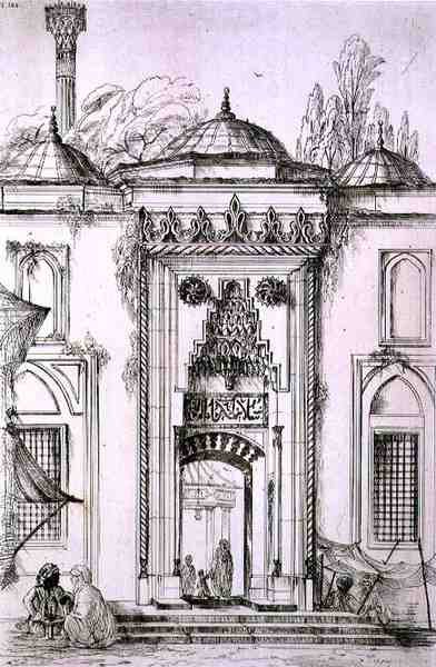 Entrada a la Mezquita de Bayazid II, en Constantinopla, de 