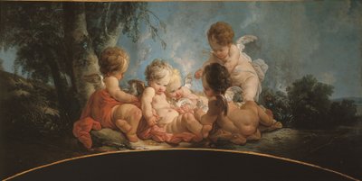 Grupo de cinco Amantes jugando con palomas, hacia 1761 (puerta arriba) de Jean Francois Clermont
