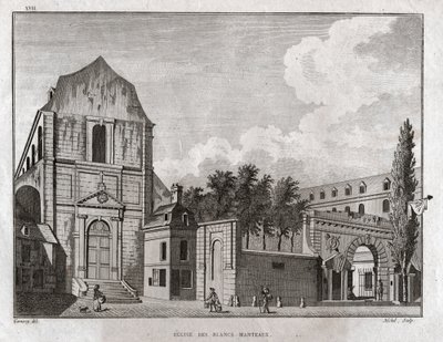 Iglesia de Blancs Coats, París (grabado, circa 1780) de Jean Francois Garneray