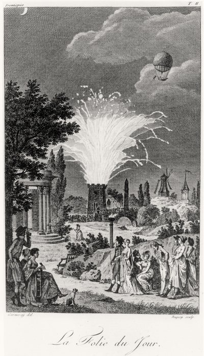 Espectáculo de fuegos artificiales en el Jardin de Tivoli, c.1826 de Jean Francois Garneray