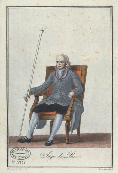 Juez de Paz, grabado por Alix, de un libro sobre trajes del Directorio Francés de Jean Francois Garneray