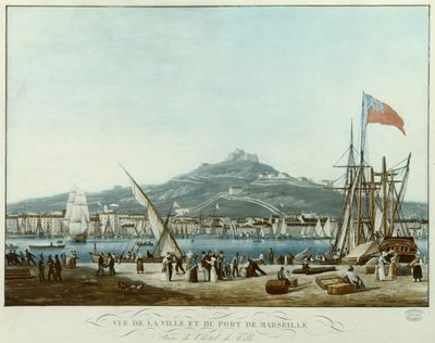 Vista de la ciudad y el puerto de Marsella desde el Ayuntamiento, c.1815-30 de Jean Francois Garneray