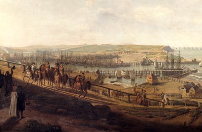 El emperador Napoleón I visitó el campamento de Boulogne en julio de 1804 (detalle) de Jean Francois Hue