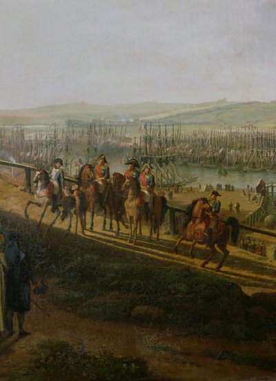 Napoleón Bonaparte (1769-1821) Visitando el Campamento en Boulogne en julio de 1804, detalle de Napoleón y la Flotilla, 1806 de Jean Francois Hue