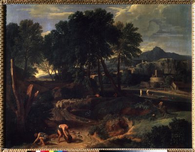 ""Paisaje con un rebaño de ovejas en el camino"" (Paisaje con un rebaño de ovejas en el camino) Pintura de Jean Francois Millet The Elder (1642-1679) Museo Pushkin del siglo XVII, Moscú de Jean Francois I Millet