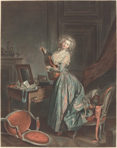 Una Mujer Tocando la Guitarra, 1788-1789 de Jean Francois Janinet