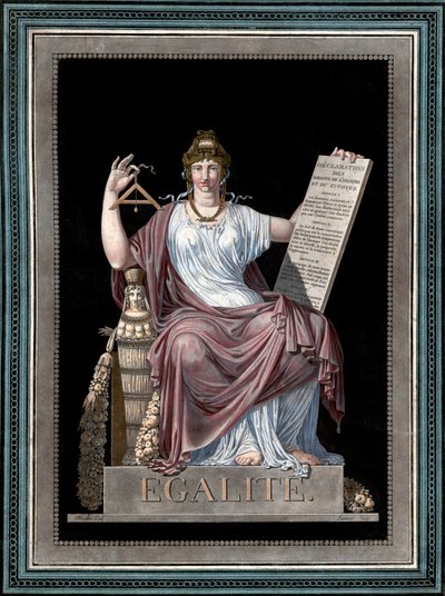 Igualdad - grabado de Jean Francois Janinet - Alegoría de la Igualdad sosteniendo la Declaración de los Derechos Humanos. 1793 de Jean Francois Janinet