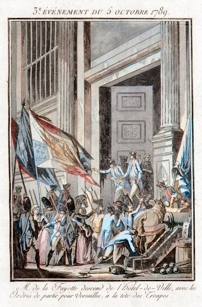 Revolución Francesa - La Fayette saliendo del Ayuntamiento de París para ir a Versalles, 5 de octubre de Jean Francois Janinet