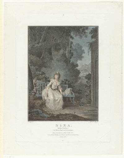 Retrato de señora Dugazon Nina. ¡Pobre de mí! ¡Pobre de mí! El amado no vuelve (título sobre objeto) de Jean Francois Janinet