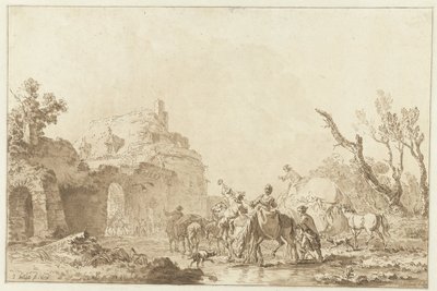 Viajeros en una puerta pago de Jean Francois Janinet
