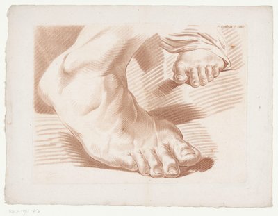 Dos pies 6.th Feuille du 5.e Cahier. (título en el objeto) Composiciones con partes del cuerpo humano (título de serie) Cinquième Cahier de Principes de Dessein (título de la serie) de Jean Francois Janinet