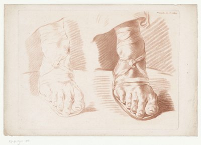 Dos pies en sandalias 3.e Hoja del 5.e Cahier. (título en el objeto) Composiciones con partes del cuerpo humano (título de serie) Cinquième Cahier de Principes de Dessein (título de la serie) de Jean Francois Janinet