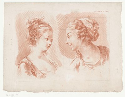 dos cabezas de mujer 6.th Feuille du 8.e Cahier. (título en el objeto) Composiciones con partes del cuerpo humano (título de serie) Huitième Cahier de Principes de Design (título de la serie) de Jean Francois Janinet