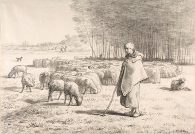 Una pastora con su rebaño de Jean Francois Millet