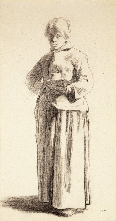 Una mujer de pie sosteniendo una taza, c.1852-56 de Jean Francois Millet