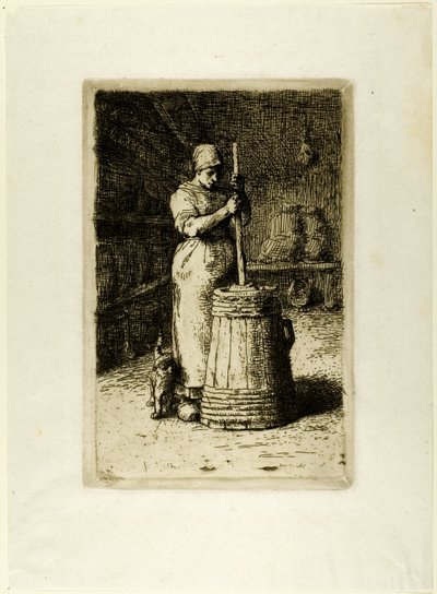 Una mujer batiendo mantequilla de Jean Francois Millet