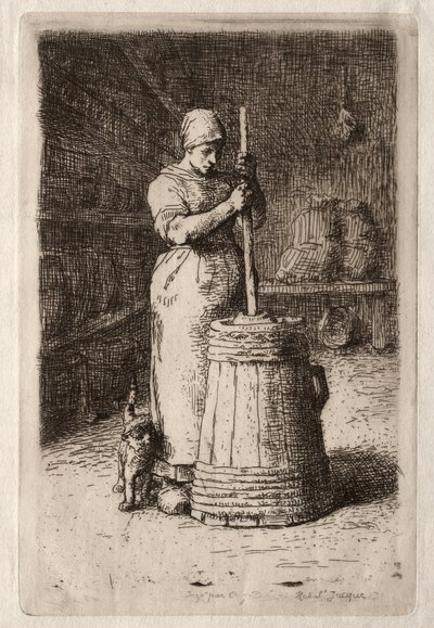 Una mujer batiendo mantequilla de Jean Francois Millet