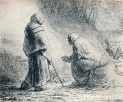 Bergeres Se Chauffant, Pastores en un Fuego, siglo XIX de Jean Francois Millet