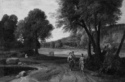 Paisaje clásico con dos mujeres y un hombre en un camino, 1660-70 de Jean Francois Millet