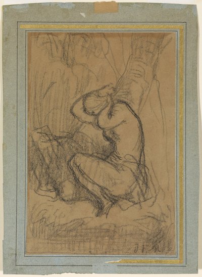mujer joven, sujetar, ella, largo, pelo, arriba, después, el, baño de Jean Francois Millet