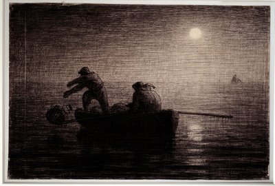 Pescadores de langosta lanzando sus redes, efecto nocturno de Jean Francois Millet