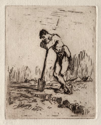 Hombre apoyado en una pala de Jean Francois Millet