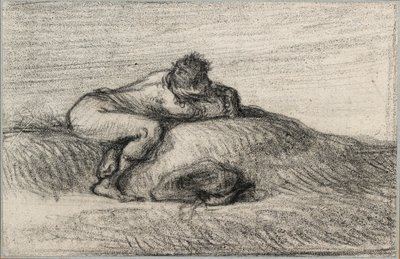 Hombre agachado en un montículo de Jean Francois Millet