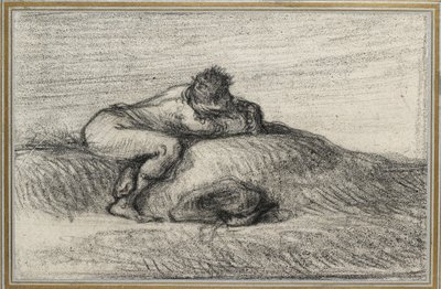 Hombre agachado en un montículo, 1848 - 1850 de Jean Francois Millet