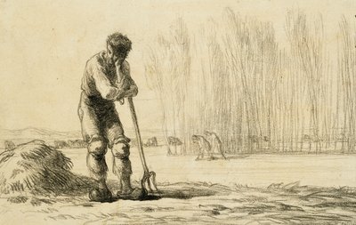 Campesino apoyado en una horca de Jean Francois Millet