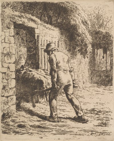 Campesino empujando una carretilla, 1855 de Jean Francois Millet