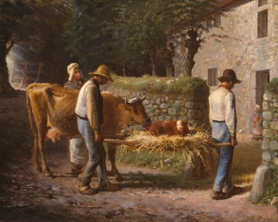 Campesinos trayendo a casa un ternero nacido en los campos, 1864 de Jean Francois Millet