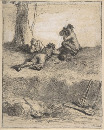 Trabajadores de la carretera almorzando, c.1850-52 de Jean Francois Millet