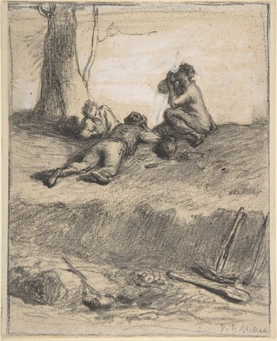 Trabajadores de carretera en el almuerzo, ca. 1850-52 de Jean Francois Millet